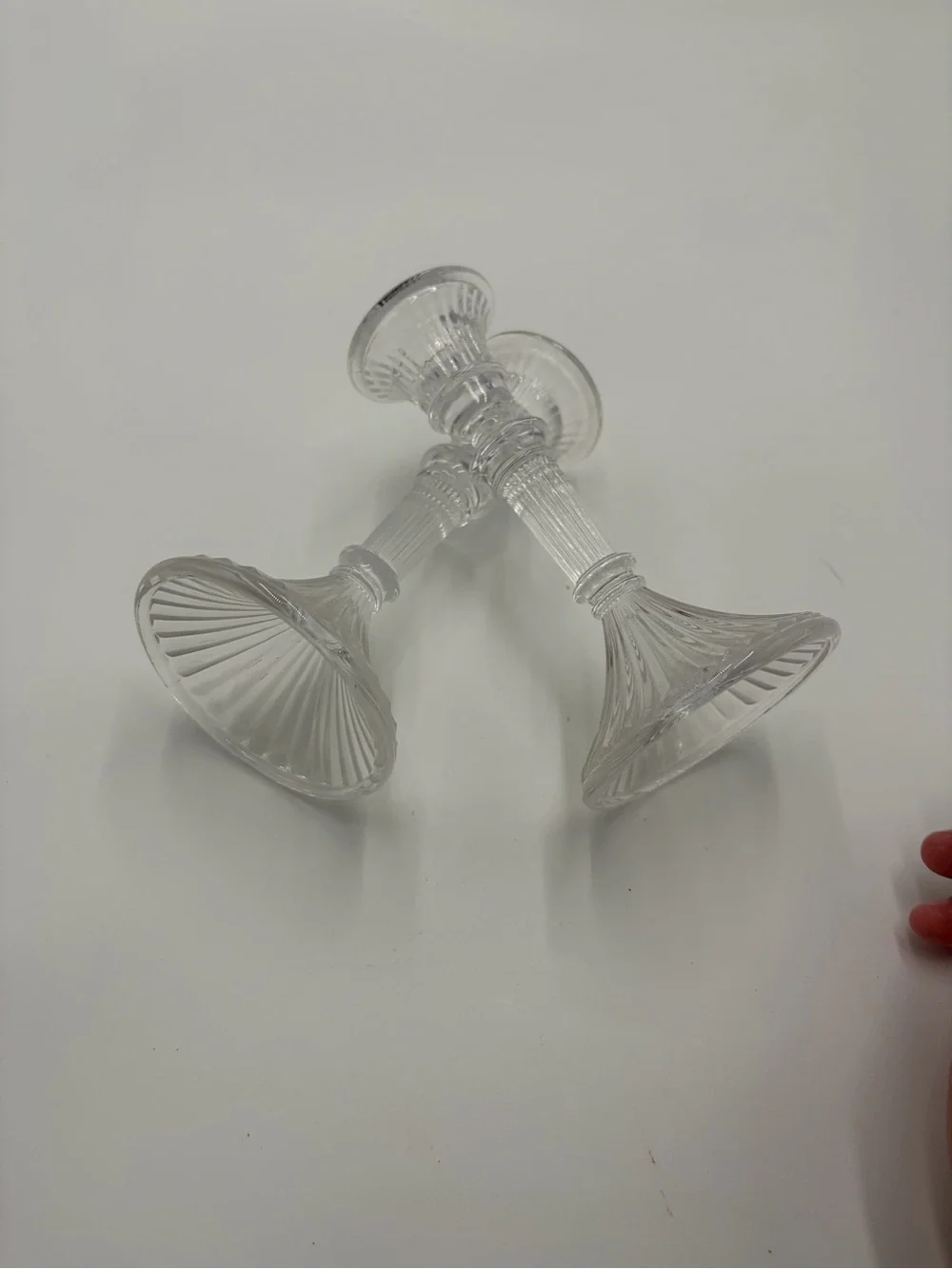 Clear Glass Lenox Ribbed Candlestick Pair - Elegant Home Accents